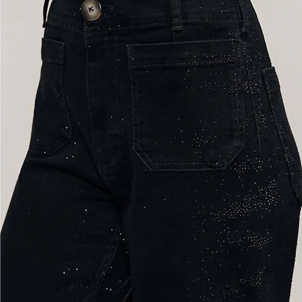Maeve High-Rise Black Jeans with Metallic Sparkle